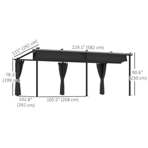 10' x 20' Retractable Metal Pergola with Sidewalls, UPF30+ Outdoor Gazebo, Black