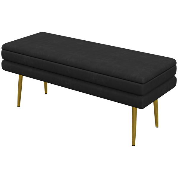 Velvet storage ottoman with steel legs, black