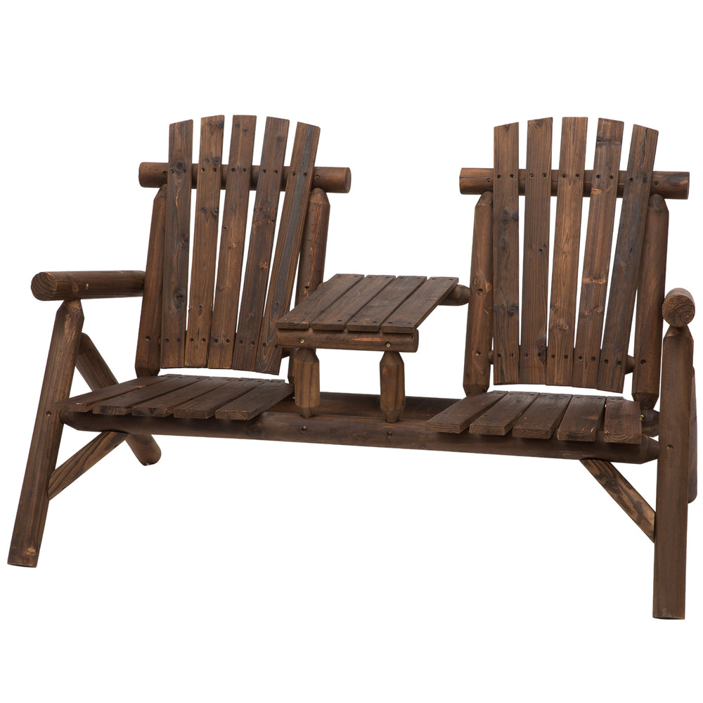 Wood Adirondack Patio Chair Bench with Center Coffee Table, for Lounging and Relaxing Outdoors Carbonized
