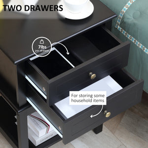 Modern side table with drawers and storage shelf, matte black