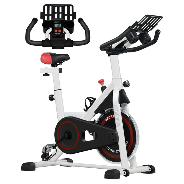 Adjustable Upright Exercise Bike with LCD Display, Adjustable Resistance, White