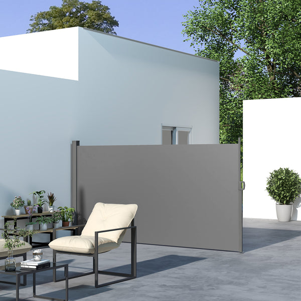 Folding and retractable side awning, light grey