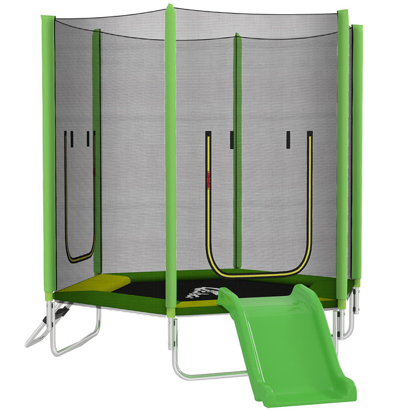 7-foot trampoline with safety net, ladder and slide, green