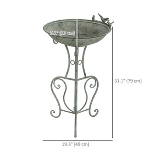 79cm Tall Round Metal Birdbath with Bird Statues and Decorative Stand, Bronze