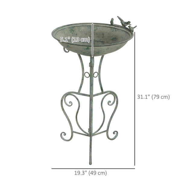 79cm Tall Round Metal Birdbath with Bird Statues and Decorative Stand, Bronze