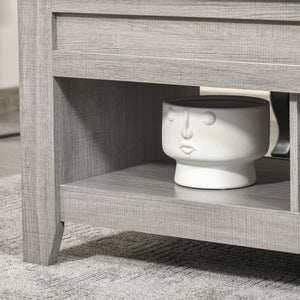 Lift-up coffee table with hidden storage compartment, light grey