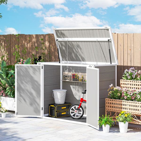 Garden bin shelter with chain lid, light grey