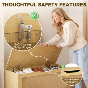 35.9 gal. storage chest with rattan front and soft-close lid – Oak