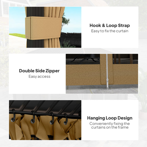 10' x 12' Gazebo with Hardtop Metal Roof and Aluminum Frame, Mesh Netting, Brown