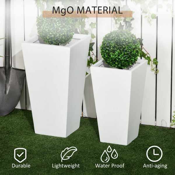 Set of 2 large flower pots with drainage holes, white
