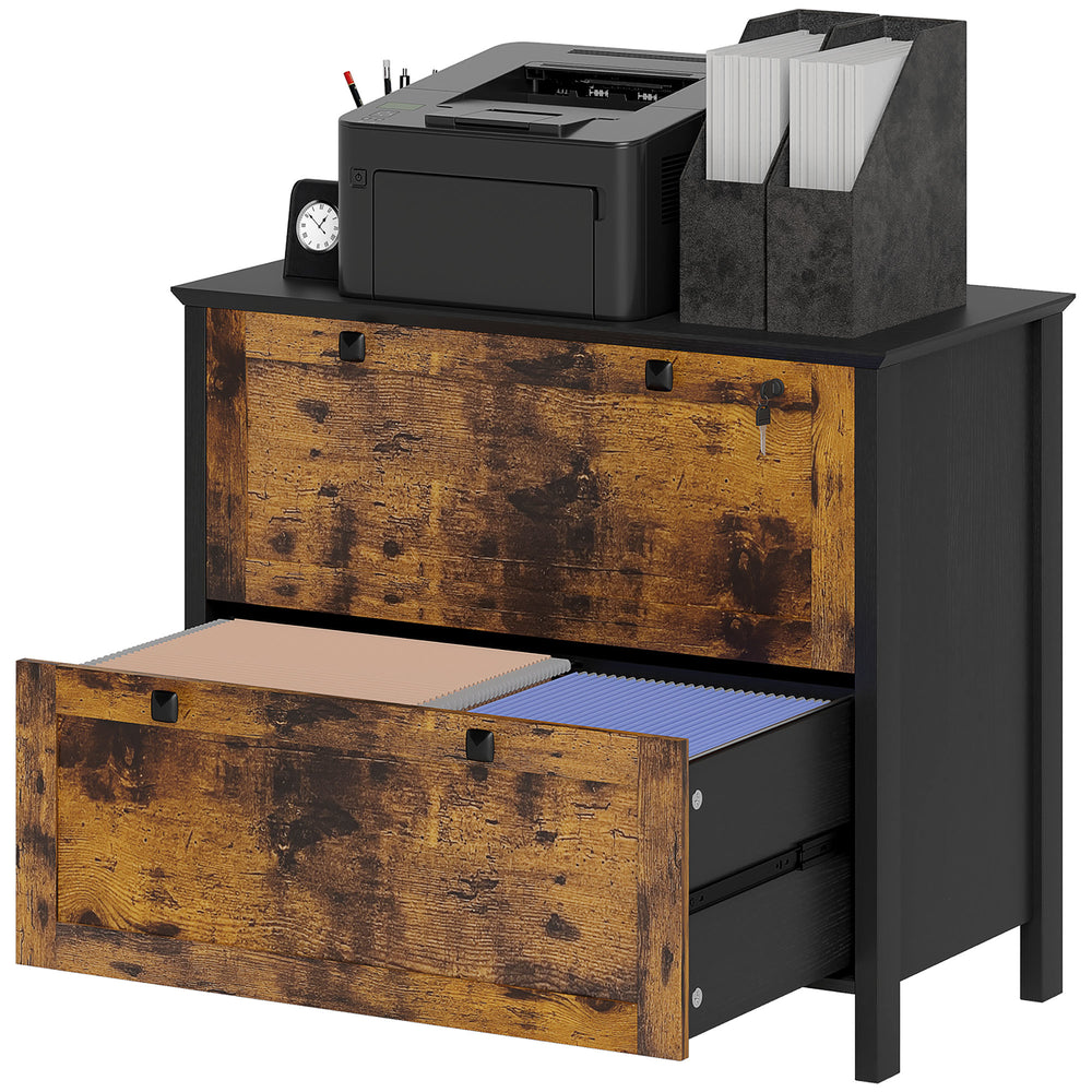 2-drawer filing cabinet, lockable with adjustable hanging bar for A4 documents, rustic brown