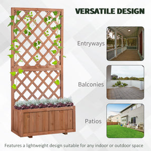 Raised pine planter with trellis for climbing plants and flowers