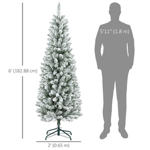 6ft Green Frosted Pencil Christmas Tree with 479 Branches and Metal Base