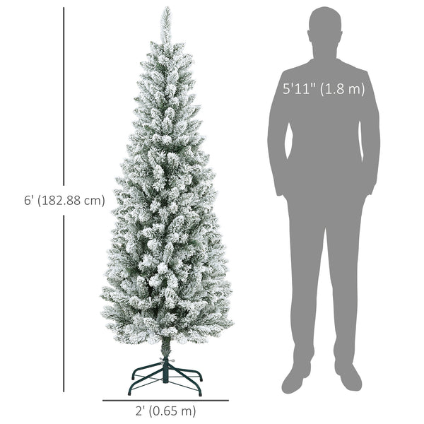 6ft Green Frosted Pencil Christmas Tree with 479 Branches and Metal Base