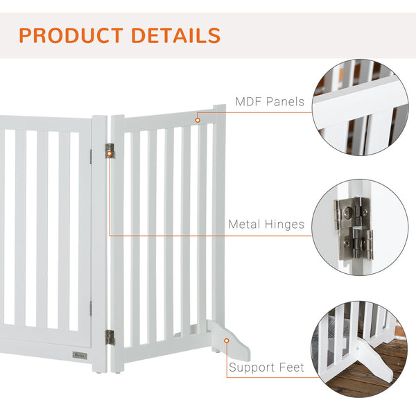 White foldable dog gate with door and 3 panels
