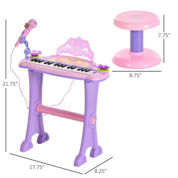 Electronic piano with microphone and stool pink/purple