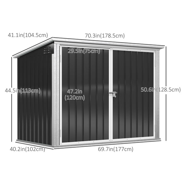 Outdoor bin shelter with double doors and ventilation, for 2 bins, dark grey
