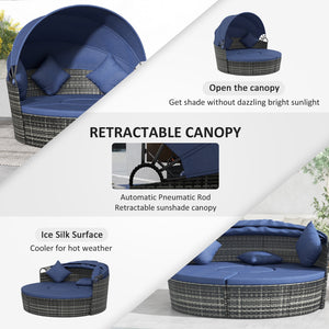 4-Piece Outdoor Chaise Lounge with Retractable Canopy, Dark Blue