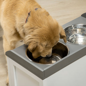 Elevated dog bowls with storage, white