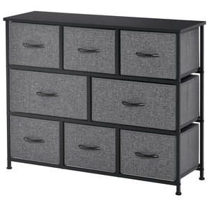 8-bin dresser storage tower with metal frame and fabric drawers