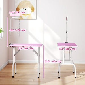 Foldable Pet Grooming Table for Dogs Cats with Adjustable Arm, Non-slip Surface, Pink