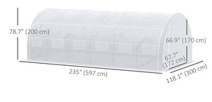 Tunnel greenhouse with UV-resistant cover, zipped door and 12 roll-up windows