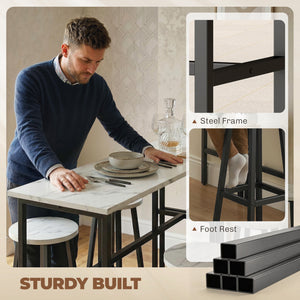 6-piece bar set with 2 high tables and 4 stools – White and black marble