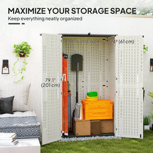 Outdoor storage cabinet with hinged lid and lockable doors