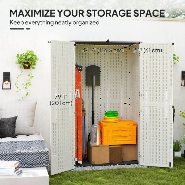 Outdoor storage cabinet with hinged lid and lockable doors