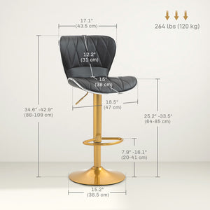 Set of 2 bar stools with PU leather upholstery, black