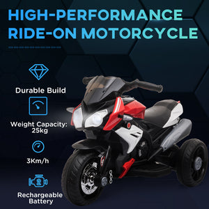 6V Electric Motorcycle with 3 Wheels, Music, Horn, Lights, Red