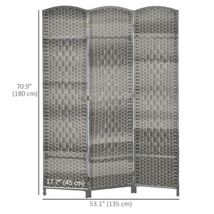 3-Panel Folding Room Divider Screen in Pine Wood and Polypropylene – Grey