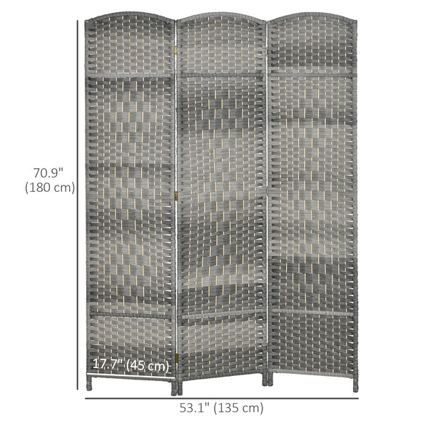 3-Panel Folding Room Divider Screen in Pine Wood and Polypropylene – Grey