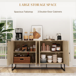 Sideboard with 2 adjustable shelves and steel base, bar cabinet for living room, oak