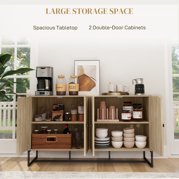 Sideboard with 2 adjustable shelves and steel base, bar cabinet for living room, oak