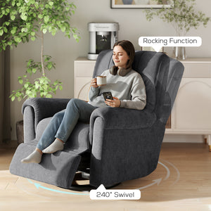 Electric reclining chair, fabric upholstery, USB ports, swivel and rocking function, footrest, dark grey