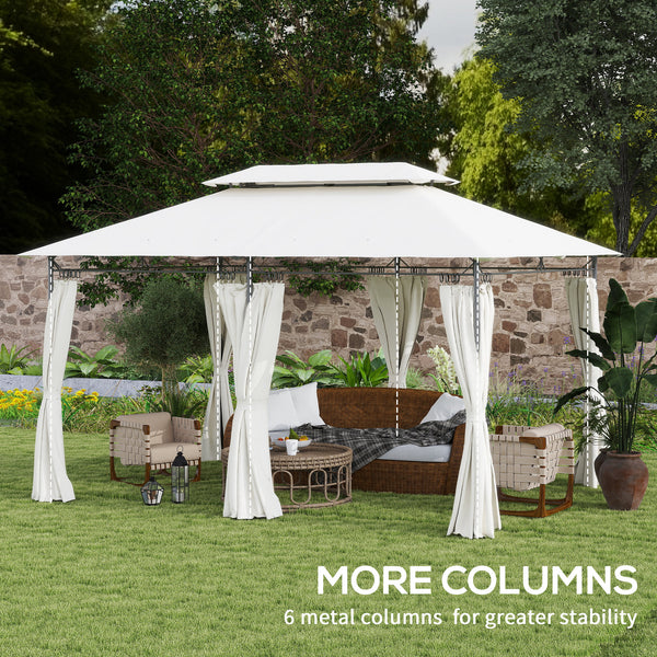 10' x 13' Double Roof Garden Gazebo with Curtains, Cream White
