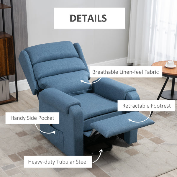Electric recliner lift chair with footrest, blue