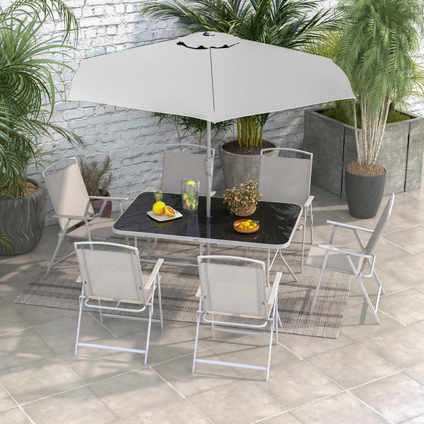 8-piece patio set with parasol, grey