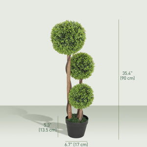 Set of 2 artificial boxwood trees with 3 balls, 90 cm, with pots – Light green