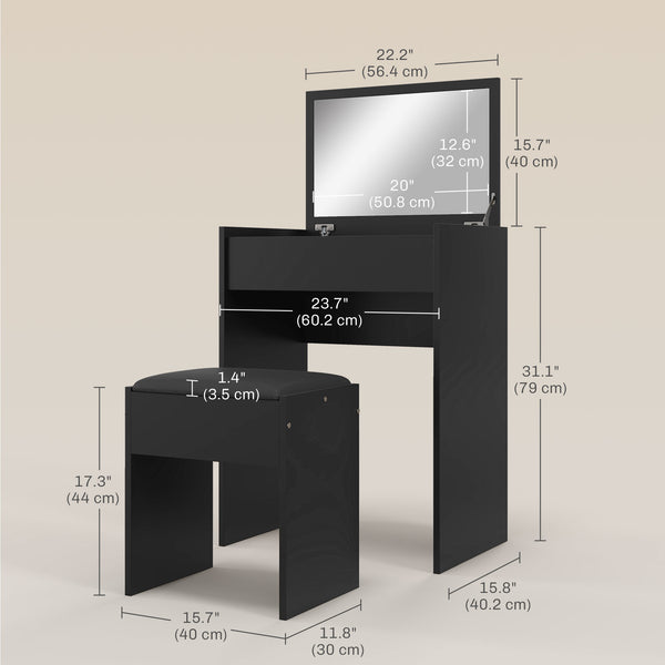 Modern dressing table with makeup table and padded stool, black