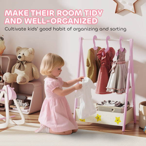 Clothes rack with storage shelf and hangers, pink