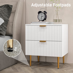Modern bedside table with 2 drawers and metal legs, white