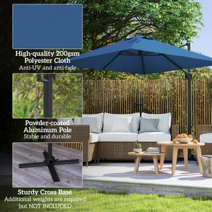 8-foot square cantilever parasol with cross base, navy blue