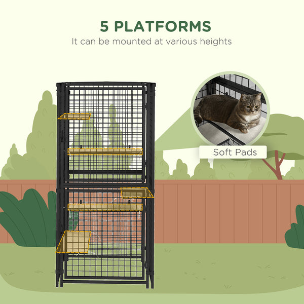 Multi-level steel cat cage with UV and water resistant cover