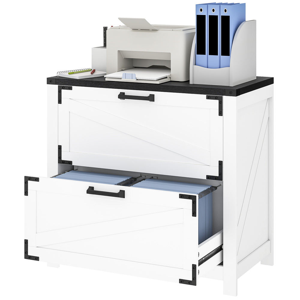 Country Style 2 Drawer Filing Cabinet with Adjustable Hanging Bars for Letter, A4, Legal Size, White