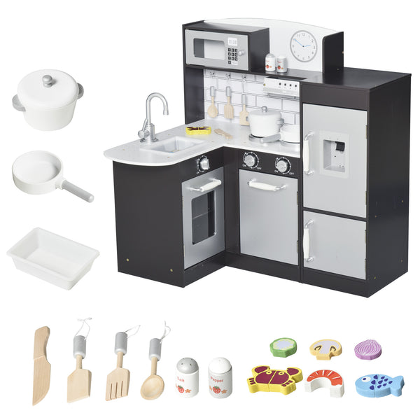 Kids' Kitchen with Water Fountain, Microwave and Accessories, Dark Brown