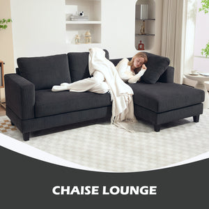 L-shaped sofa with chaise longue and spring cushion, grey