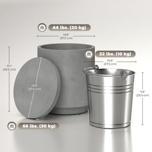 2.6 Gallon Concrete Outdoor Cooler Side Table with Storage, Light Gray