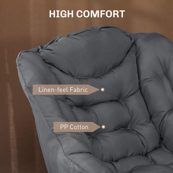 Modern accent chair with side pockets and solid steel legs, gray